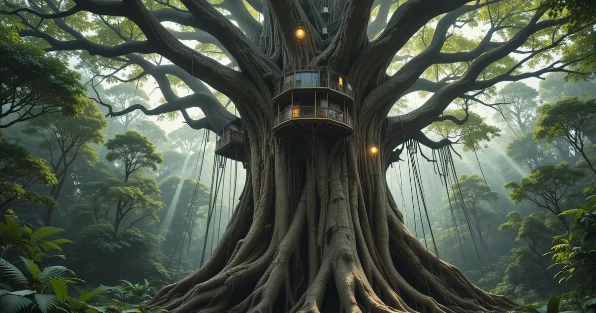 kapok tree Amazon rainforest buttress roots climbing system treehouse Peru jungle canopy sustainable tourism